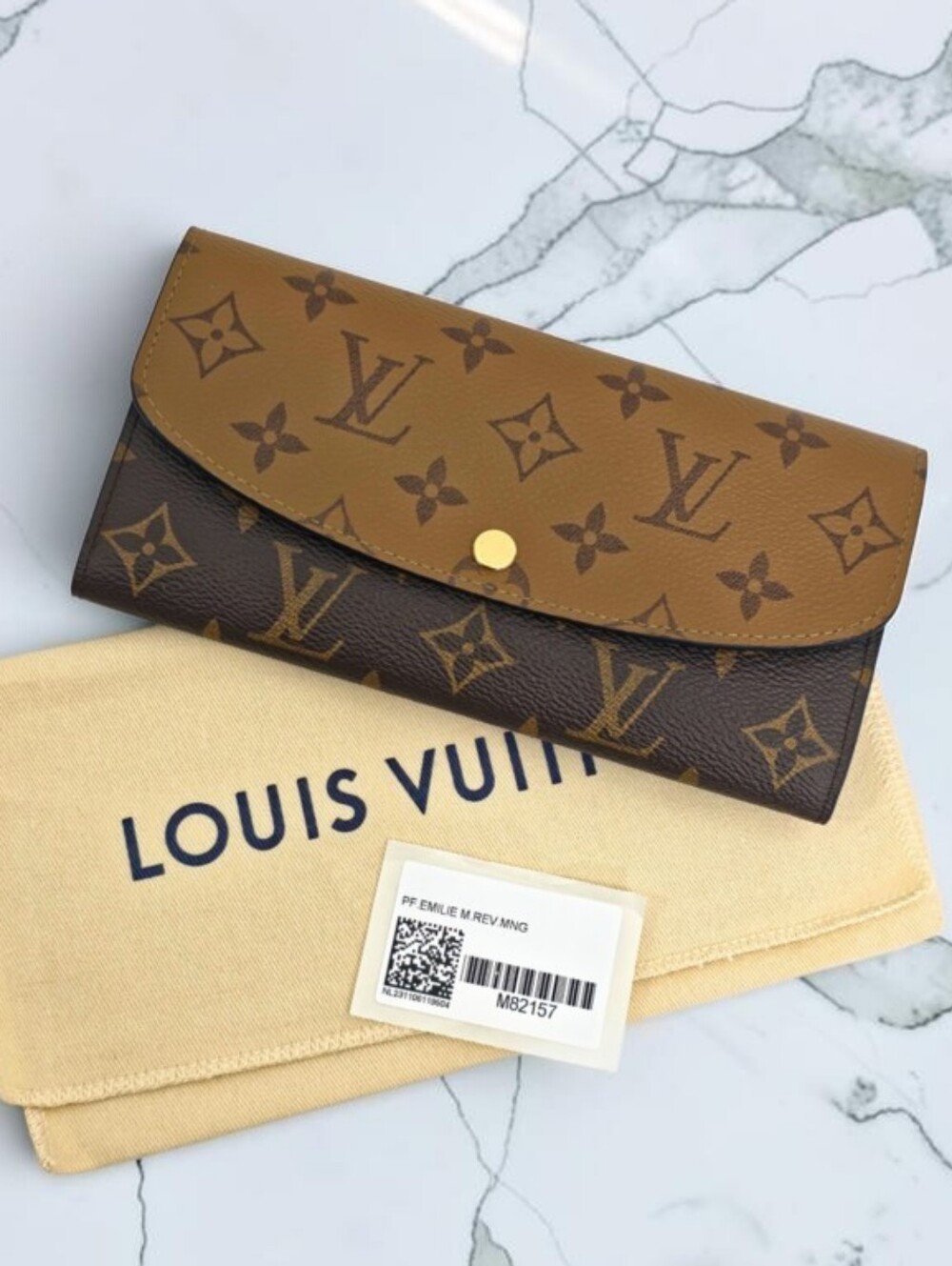 NWT Louis Vuitton Emilie Wallet Monogram Reverse Brown